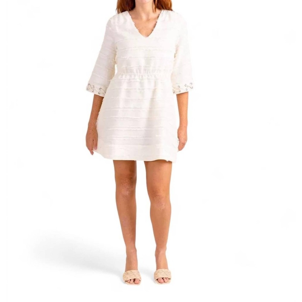 NWT SEDGE Bone White Linda Fringe Lace Up Mini Dress XS‎ Boho Festival